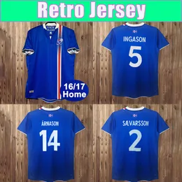 16 17 Iceland Retro Soccer Jerseys INGASON SAEVARSSON ARNASON Home Blue Mens Football Shirt Short Sleeve Adult Uniforms