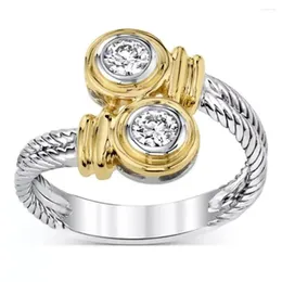 Cluster Ringe Huitan Roman Design Zwei -Ton -Frauen Ring Mode Girl Party Accessoires Office Dame täglich nette Geschenk Anillos Bijouterie