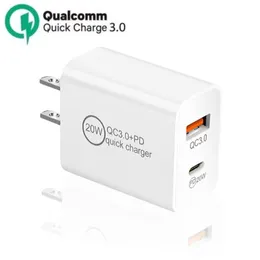 PD Fast Charger 20W z portem typu C i USB QC 3.0 Home Travel Wall ładowarki US UK Adapter na iPhone'a Samsung