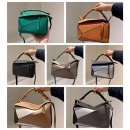 5A Designer Bag äkta läderhandväska axel hink kvinna väskor pussel koppling totes crossbody geometry kvadrat kontrast färg lapptäcke
