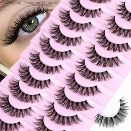 Falska ögonfransar 10 par naturliga fluffiga ögonfransar D Curly 3D Curly Wispy Fake Eyelash Strips är perfekta för dagliga eller speciella tillfällen Makeup Q240425