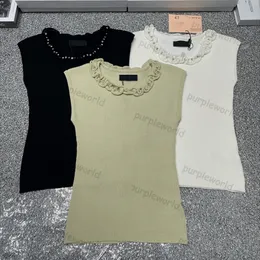 Women Ruched Knitted Vest Designer Loose Round Neck Pullover Tanks Top Sleeveless Knitted Shirts