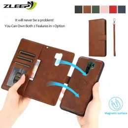 Casos fortes case de couro magnético para xiaomi redmi 9 9a 9c nota 9 9s 8 Pro Max Flip Wallet Stand Stand Sacors de telefonia Coque