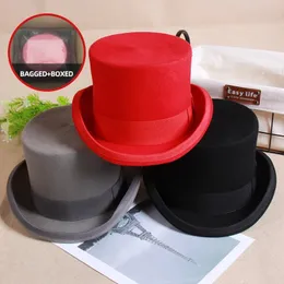 Wełniany płaski mężczyzna top hat fashion fedora wszechstronna magik cap dżentelmen cylinder pasek steampunk hat elegancki czarny luksus 240417