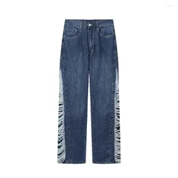 Женские джинсы потерпели огорченную разорванную зимнюю джинсовую ткань Y2K Fashion Gothic Style Bunders Pants Streetwear Эстетическая одежда 2024