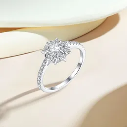 S925 Серебряная серебряная группа RING PRINCESS Sun Flower Diamond Ring Fashion Luxury Jewelry for Women ungagemance ungagemary