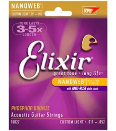 전체 12 세트 Elixir 16027 Nanoweb Great Tone Long Life Phosphor Bronze 011052 Custom Light Acoustic Guitar Strings4540055