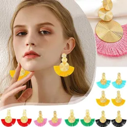 Stud Earrings Women European And American Border Ethnic Style Exaggerated Alloy Circle Tassel Temperament Bohemian Fan