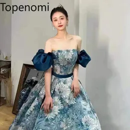 Party Dresses Topenomi French Retro Jacquard Evening Dress Women Off Shoulder High midje Prom Ball Gowns 2024 Födelsedag QuinCeanera