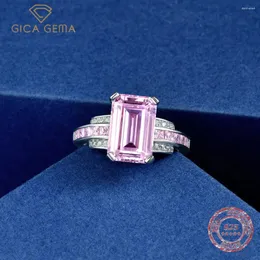 Anelli a grappolo GICA GEMA 925 Sterling in argento smeraldo taglio smeraldo laboratorio rosa fidanzata gemella con gioielli con anello da cocktail party per donna regalo di nozze