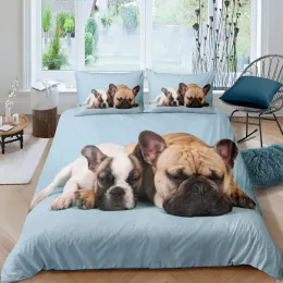 Kudde djur sängkläder uppsättning 3d fransk bulldogg mönster printde säng täcker kudde sovrum täcke täcke hemtextiler 2/3 datorer