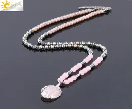 Collana maglione CSJA Chakra per donne Natural Pink Rose Quartz Crystal Crystal Drop Pendant Gemstone Collane Tree of Life Jew7176929