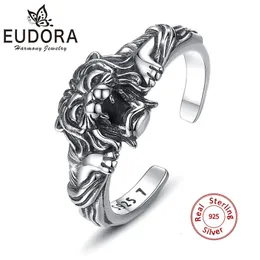 Eudora 925 Sterling Silver Lion Head Justerbar ring Vintage Hip Hop Öppna utsökta djursmycken för män Kvinnliga gåvor 240420