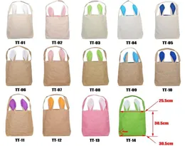 Festive Party Supplies Easter Bunny Bag for Egg Hunts Burlap Basket Tote Handbag 14 Colors Dual Layer Ears Design with Jute Clot3477311