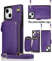 Crossbody Chain Leather Square Phone Case for iPhone 13 12 Mini 11 Pro Max XR XS 6s 7 8 Plus Multiple Card Slots Zipper Wallet Clu5429491