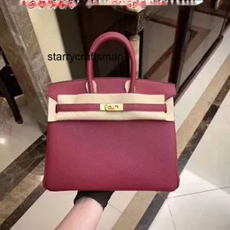 Women Luxury Handbag L VIP Director Full Hand Wax Thread Original Togo Calfskin Handbag 25cm Pomegranate Red Gold Womens Bag