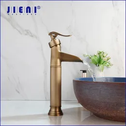 Bathroom Sink Faucets JIENI Antique Brass Basin Faucet Solid Deck Monuted Waterfall Unique Design /Cold Water Mixer Tap