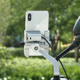 Smoyng Aluminum Motorcycle Bike Phone Holder Stand with USB Charger Moto bicycle Handlebar Mirro Mobil Bracketサポートマウント