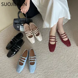 Suojialun Осенние Женщины Женщины Flat Those Fashion Round Toe мелкие женские элегантные туфли Flat Mary Джейн.