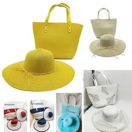 넓은 가슴 모자 버킷 모자 여성을위한 모자 여름 모자 및 큰 가방 세트 접이식 여행 태양 모자 선 스크린 UV Panama Sun C Beach Hat Fedora Wholesale J240425