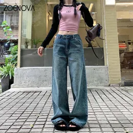 Jeans feminino Zoenova Brand 2024 Primavera Americana Fashion Wide Perdenha Ponta de perna larga retro casual y2k calças jeans retas soltas