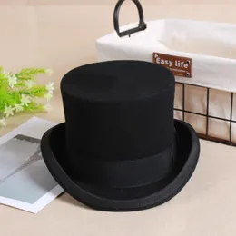 Ull platt man topp hatt mode fedora hattar mångsidiga panama trollkarl cap gentleman cylinder rem steampunk unisex elegant 240417