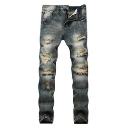 Streetwear Herren Jeans zerrissenen Denimhosen -Loch Ruine Brand Biker Hochwertiger Patch Plat Plat Plus Size 40 42 240417