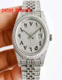 Hög Quaity Shiny Diamonds Watches Silver Case 41mm Arabiska nummer Automatiska män Smooth Hands Wristwatch rostfritt stål Material 6805248