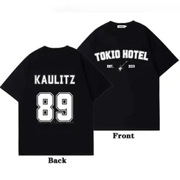 Herr t-shirts tokio hotell bomull t-shirt rockband kaulitz back tryck tyskland ess sommar kort ärm svart tee män kvinnor vanligt klädsel2425