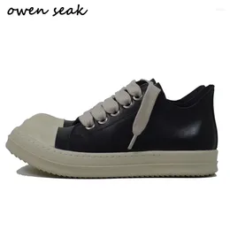 Sapatos casuais Owen Seak Men Luxury Treinadores de couro genuíno Lace grossa Up Mulheres tênis Spring High Street Sopross Botas Black