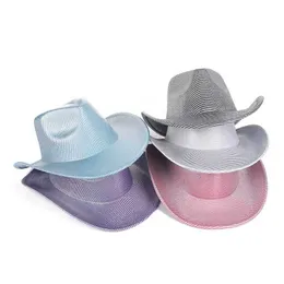 Breda randen hattar hink hattar flickor rymd cowboy hatt regnbåge rand karneval cowgirl hatt söt födelsedagsfest hatt klädtillbehör y240425