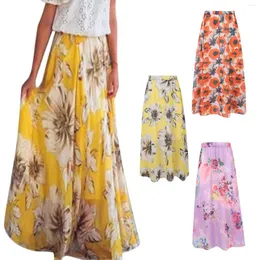 Saias chiffon boho feminino floral jersey cigana longa maxi saia cheia praia vestido de sol de alta qualidade lindas senhoras