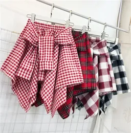 WKOUD Women039s Plaid Printed Skirts Irregular Summer Shirts Skirts Elastic Waist College Style Mini Skirt Jupe Femme DK6054 LJ9818499