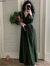 Повседневные платья винтажные v Neck Green Velvet French Elegant One Piece Part