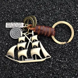 Charm smycken vintage handarbete väver äkta läder segelbåt nyckelring enkel legering tillbehör män nyckel kedja 240425