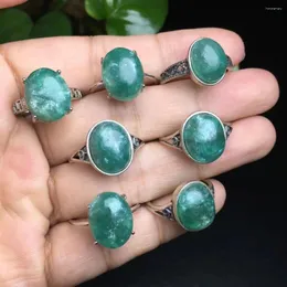 Pierścienie klastra 1 PC Fengbaowu Natural Stone Green Emerald Lepidolite Oval Cabochon Pierścień 925 Srebrna biżuteria dla kobiet