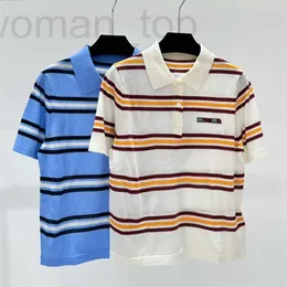 Projektantka koszulki dla kobiet francuski high set 24 Summer New Polo Collar Stripe Think Academy Style Dzianinowe rękawy H6ZS