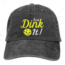 Pickleball Just Dink It Print Baseball Cap for Men نساء قابلة للتعديل ، قبعة الكرة المخللة للجنسين ، CAM DENIM CAP 240415