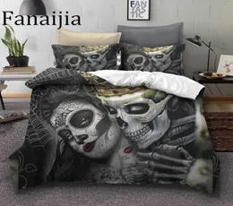 Fanaijia Sugar Skull Bedding 세트 King Beauty Kiss Duvet Cover Bed 세트 보헤미안 인쇄 검은 침대 퀸 사이즈 침대 침대 2106159996712