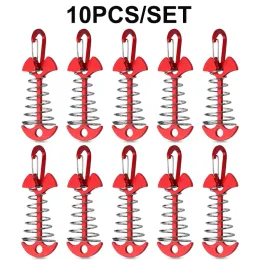 Shelters 10pcs Deck Anchor Pegs Windproof Aluminum Deck Tie Down Spring Fishbone Tent Anchors Tent Rope Tensioner Guyline Cord Adjuster