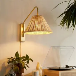 Vägglampor japanska rustika ljus minimalistiska rotting vävning konst dekorativt vardagsrum sovrum sovrum lamp café matsal