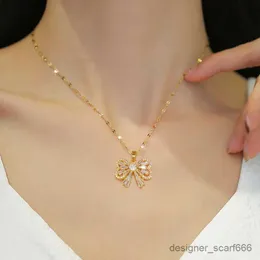 Pendant Necklaces Stainless Steel Brilliant CZ Bowknot Lady Necklace White Crystal Super Shining Zircon Clavicle Rope Charin Stylish Kolye Gift