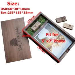 Fährt neue Holzfotalalbumbox (Drucke 5*7 Zoll) USB 3.0 Flash Pendrive DIY Gravured Wedding Memory Photography Studio