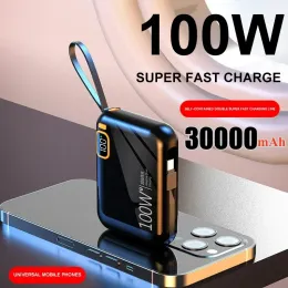 Bank 30000mah Portable Power Bank PD100W USB Abnehmbar für Typ C Kabel Twoway Fast Ladegerät Mini Powerbank für iPhone Xiaomi Samsung