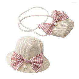 Berets 1 Set Beautiful Beach Strohhut mit attraktiven kleinen Taschen tragbare Kinder Stylish Design (Beige)