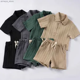 Tシャツ夏のカジュアルベビー服セットラペル半袖シャツ +ショーツ2ピースセット子供服の男の子と女の子の衣類2404