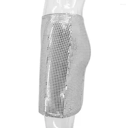 Röcke glänzende Paillettenrock Rock Glitter Pailletten Mini für Frauen High -Taille Party Cocktail Clubwear über Kniestift gewickelt