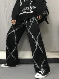 Capris houzhou harajuku streetwear calça de perna larga mulher mulher de tamanho grande calça de padrão de padrões femininos corredores de moletom de moletom retro