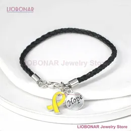 Charmarmband Ankomst Black PU Braid Leather Endometriosis Awareness Jewelry Armband med gult band Hope Pulsera