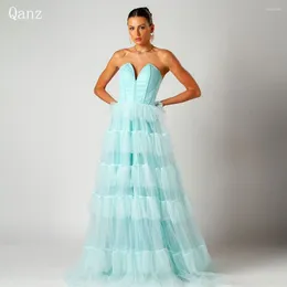 파티 드레스 Qanz 우아한 얇은 명주 이벤트 이벤트 저녁 플러스 크기 길이 A 라인 멍청한 gala ruffles vestidos longos para eventos everciais